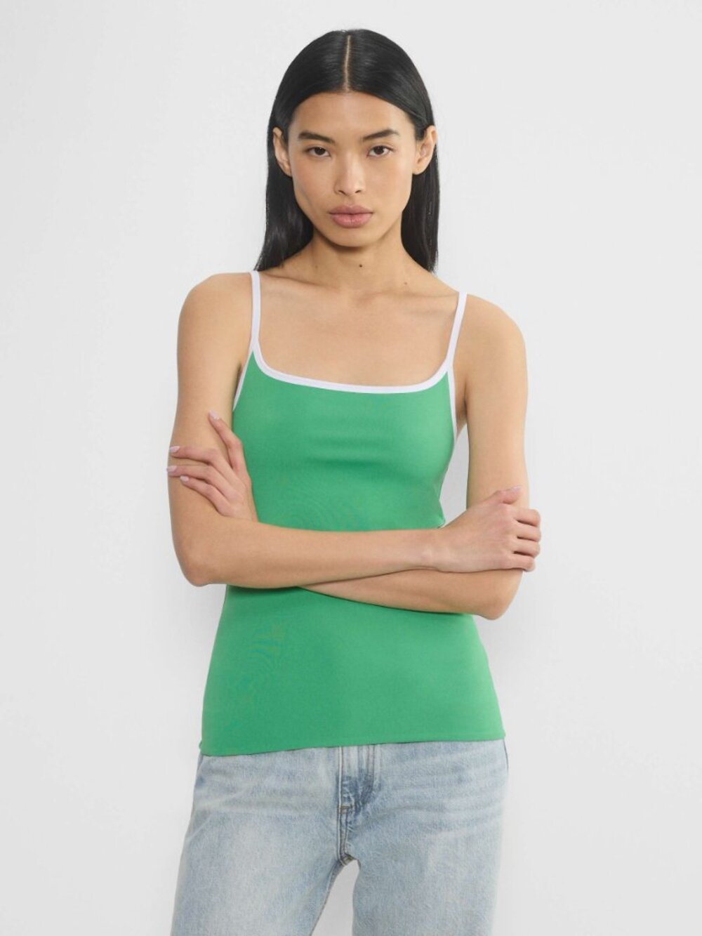 Aritzia Original Contour Swoop Cami Tank - Court Green/White - Size Medium